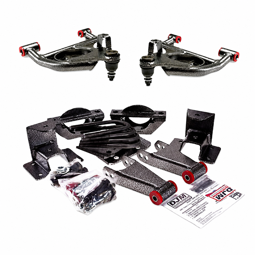 2003-2006 (2007 Classic) Silverado/Sierra Crew Cab Complete 3 inch Front /4 inch Rear Lowering Kit (Shocks Included) — DJM Suspension DJM2999-3/4