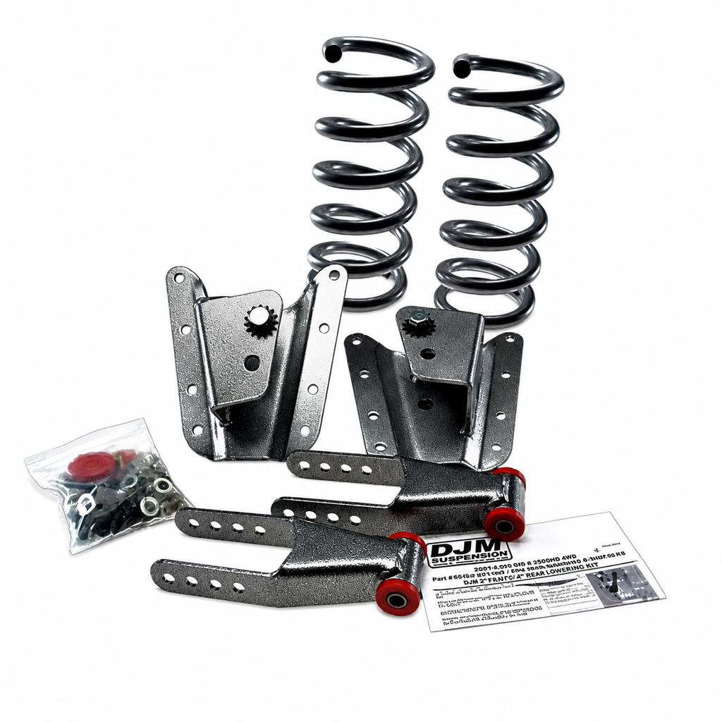 2002-2006 Chevy GMC Silverado Long Bed 2 Inch Front 4 Inch Rear Lowering Kit Coil Springs Shocks Included — DJM Suspension DJMEH2598-2/4S