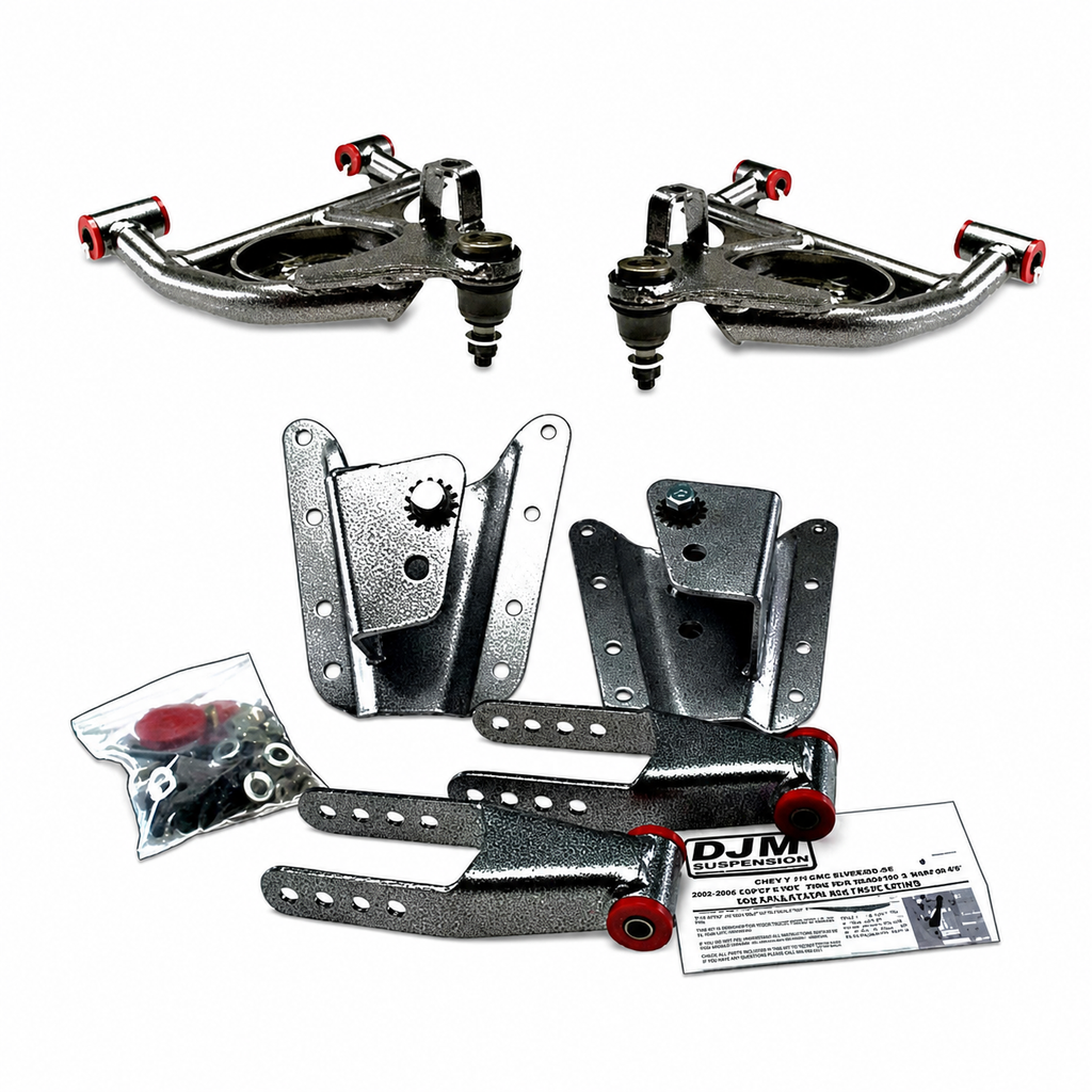 2002-2006 Chevy/GMC Silverado Long Bed 2 inch Front / 4 inch Rear Lowering Kit (Control Arms) — DJM Suspension DJMEH2598-2/4C