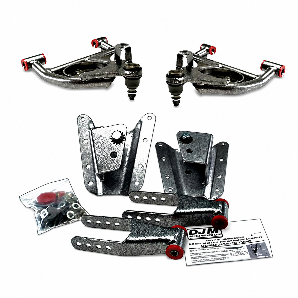 2002-2006 Chevy/GMC Silverado Long Bed 2 inch Front / 4 inch Rear Lowering Kit (Control Arms) — DJM Suspension DJMEH2598-2/4C