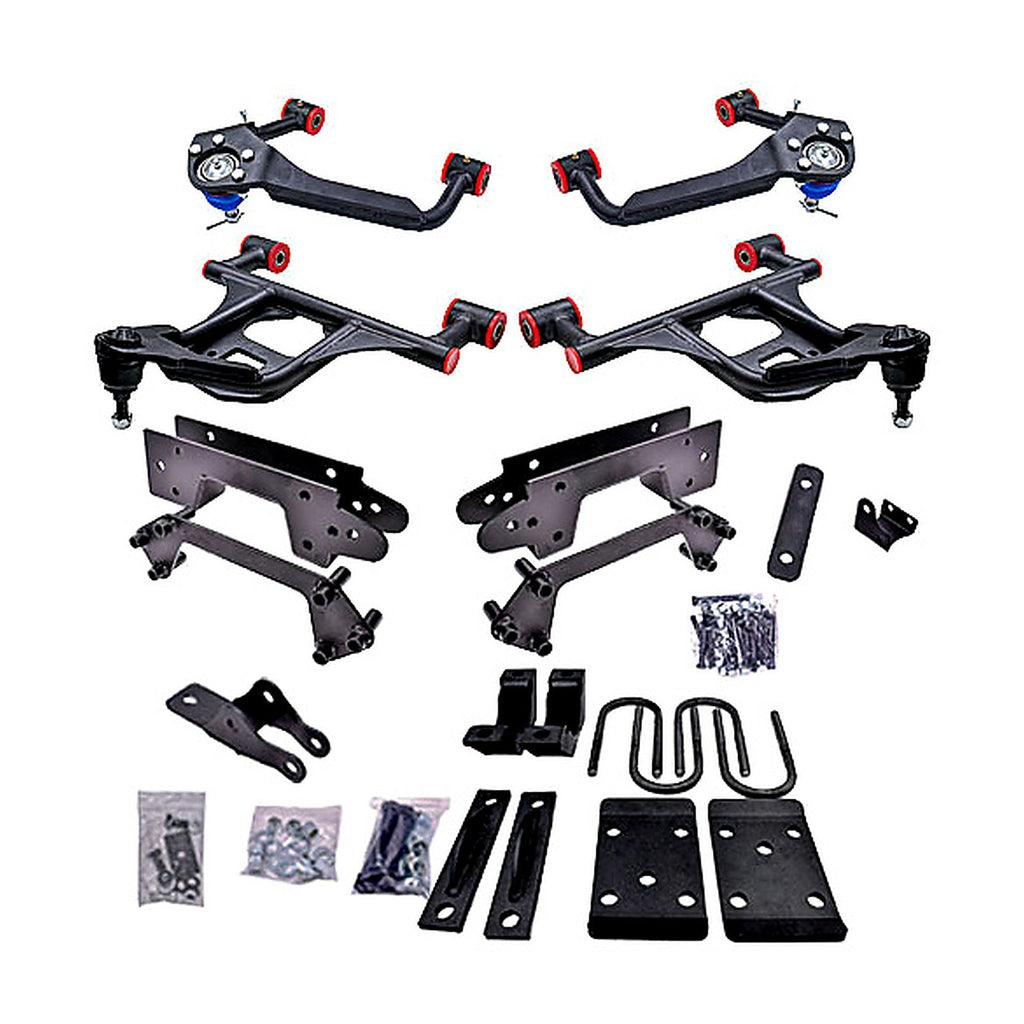 2019-2025 Chevy Silverado/Sierra 4 inch Front / 6 inch Rear Complete Lowering Kit 2019 – 2025 Chevy Silverado / Sierra Complete 3 inch Front / 6 inch Rear Lowering Kit (Shocks Included) — DJM Suspension DJM2519-4/6
