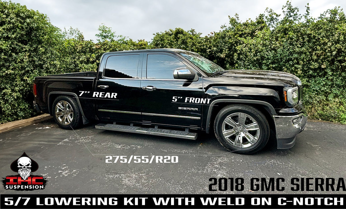 2014-2018 GM1500 (ALUMINUM/STAMPED) 5/7 LOWERING KIT EXTENDED/CREW CAB W/ BOLT ON C-NOTCH by IHC Suspension – product detail 